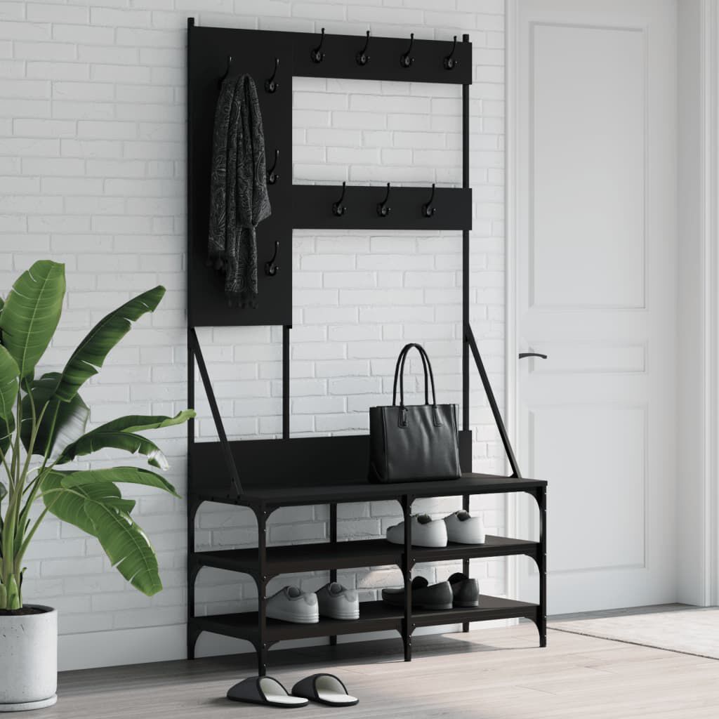 Suport de haine cu raft de pantofi, negru, 100x40x184 cm