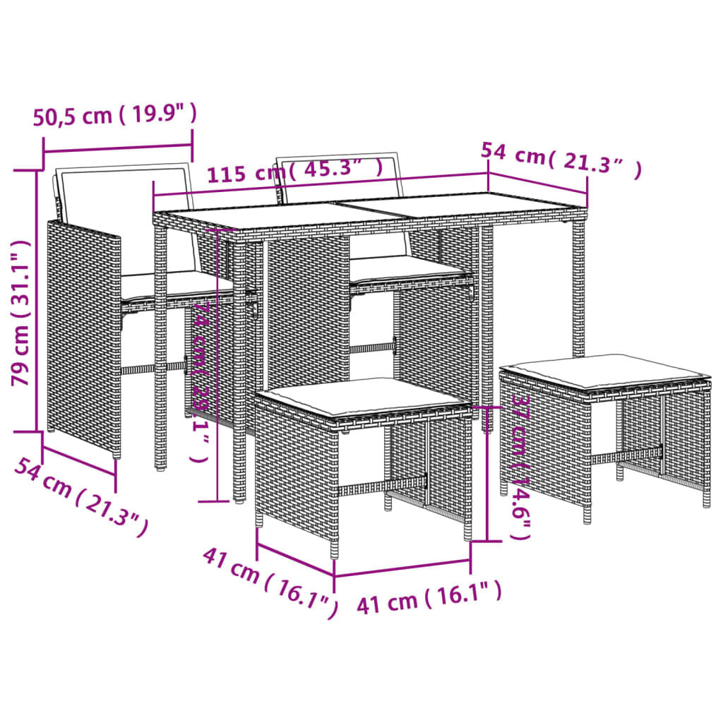 Set mobilier de grădină cu perne, 5 piese, bej, poliratan