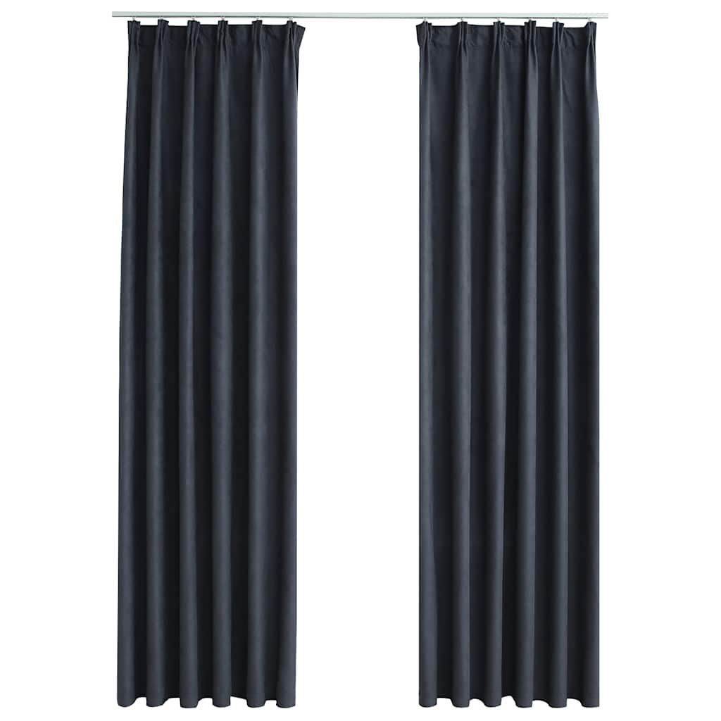 Draperii opace cu cârlige, 2 buc., antracit, 140 x 245 cm