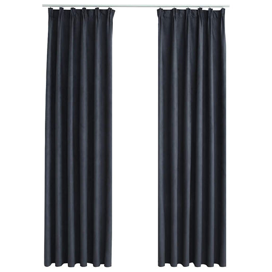 Draperii opace cu cârlige, 2 buc., antracit, 140 x 245 cm