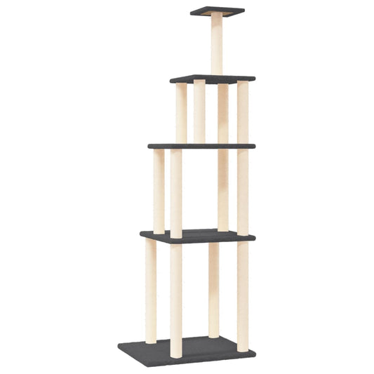 Ansamblu pisici cu stâlpi din funie sisal, gri închis, 183 cm