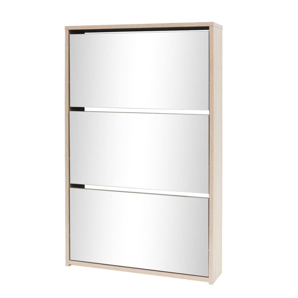 Pantofar cu oglindă și 3 niveluri, stejar, 63 x 17 x 102,5 cm