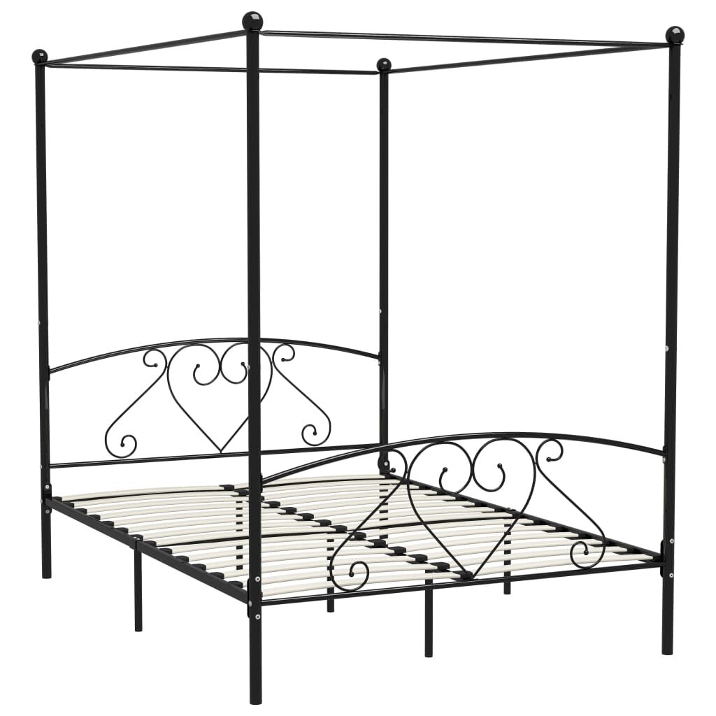 Cadru de pat cu baldachin, negru, 160 x 200 cm, metal