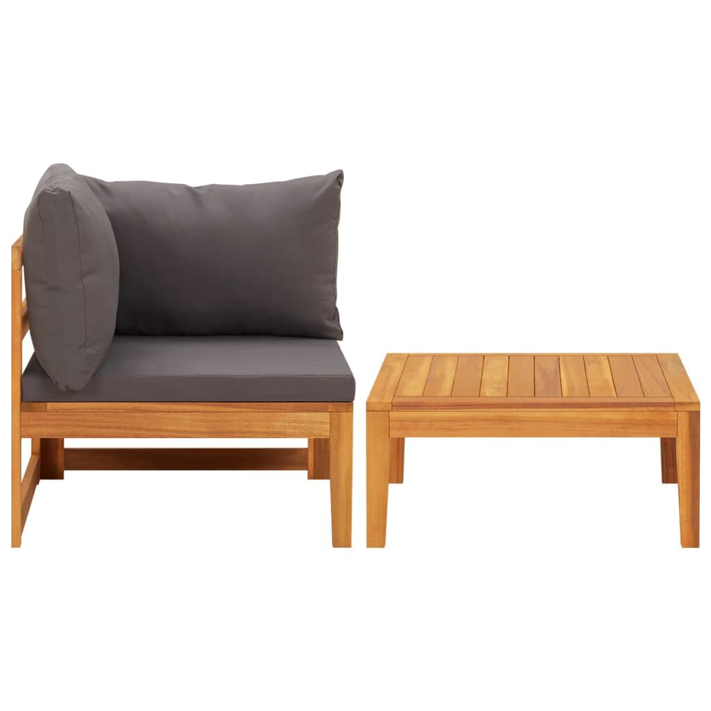 Set mobilier grădină cu perne gri închis, 2 piese, lemn acacia