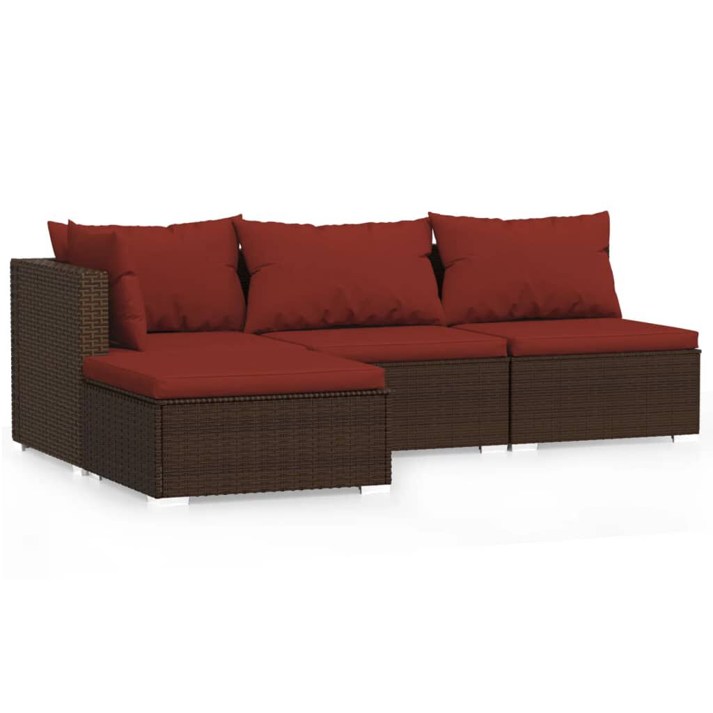 Set mobilier de grădină cu perne, 4 piese, maro, poliratan