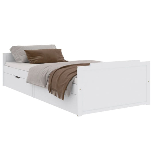 Cadru de pat cu 2 sertare, alb, 90 x 200 cm, lemn masiv de pin