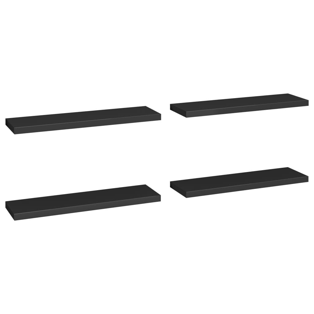 Rafturi de perete suspendate 4 buc., negru, 90x23,5x3,8 cm, MDF