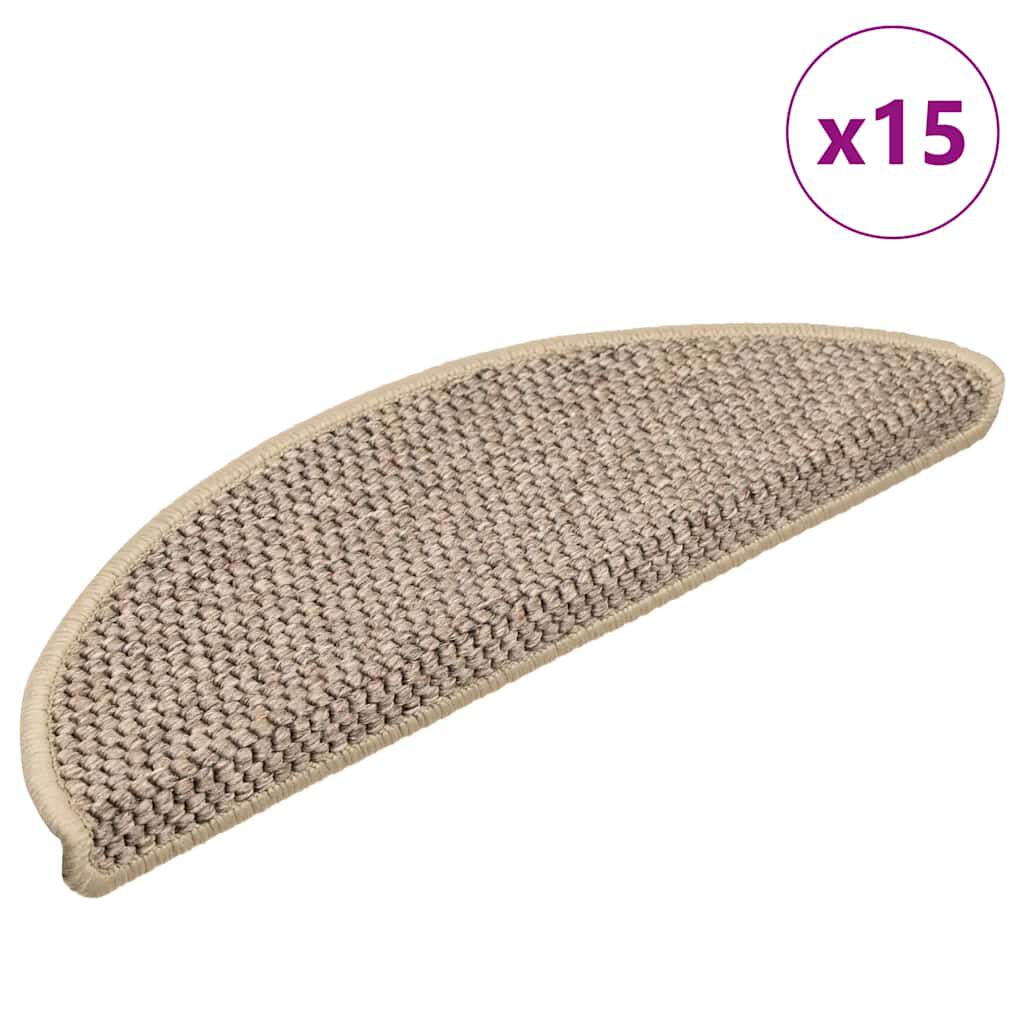 Covorașe scări autoadezive aspect sisal, 15 buc. bej 56x17x3cm