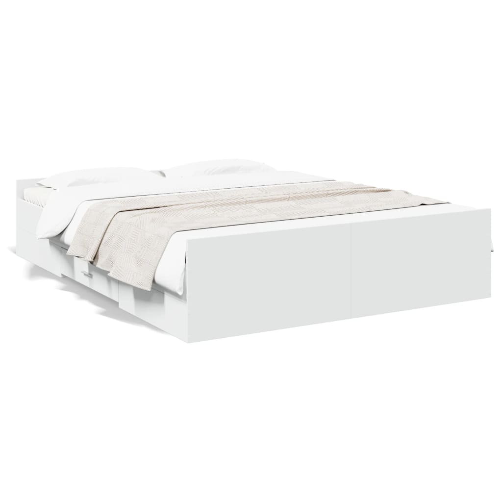Cadru pat cu sertare alb, 150x200 cm, lemn prelucrat