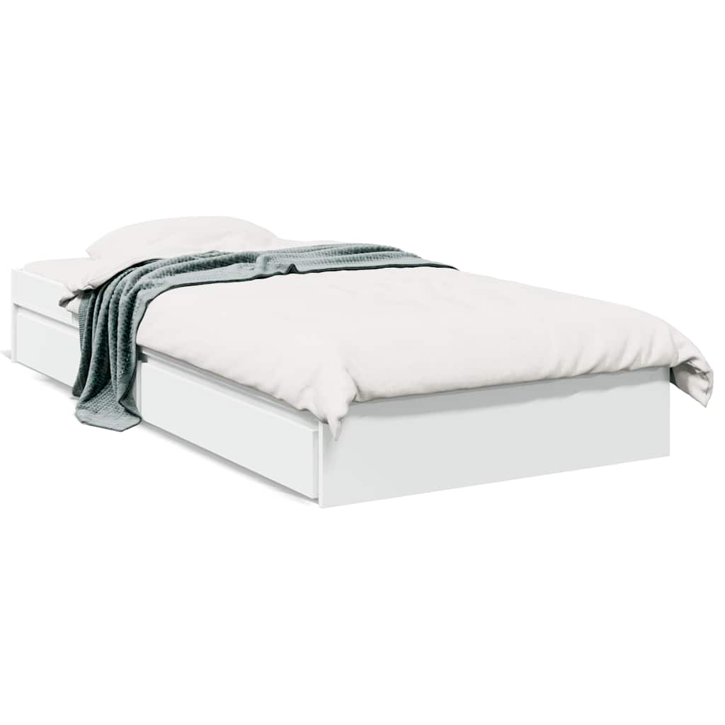 Cadru de pat cu sertare, alb, 100x200 cm, lemn prelucrat