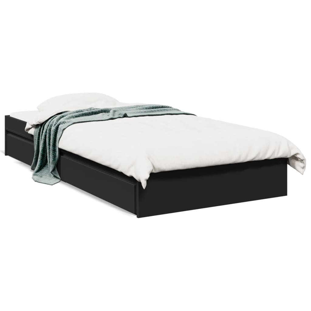 Cadru de pat cu sertare, negru, 120x200 cm, lemn prelucrat