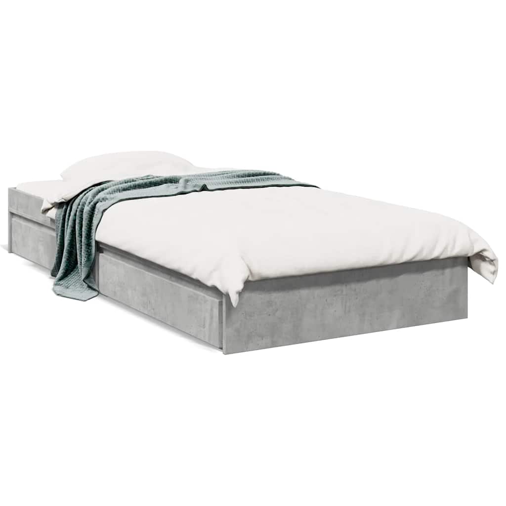 Cadru de pat cu sertare, gri beton, 90x190 cm, lemn prelucrat