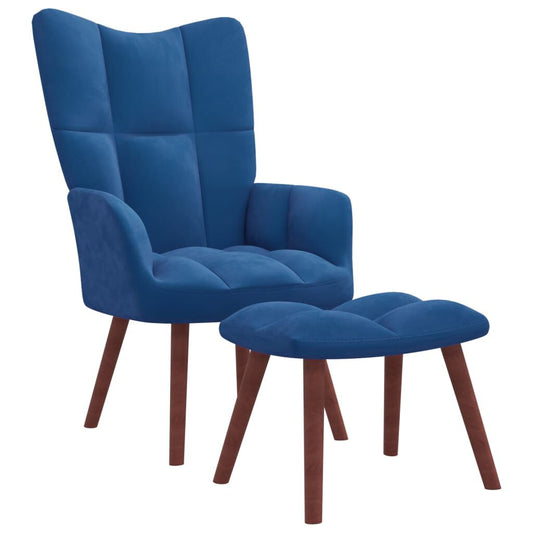 Scaun de relaxare cu taburet, albastru, catifea