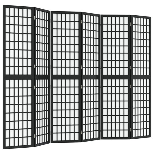 Paravan pliabil cu 6 panouri, stil japonez, negru, 240x170 cm