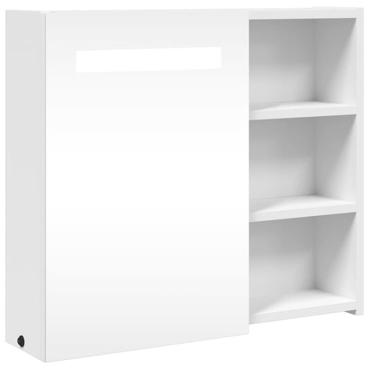 Dulap cu oglindă de baie cu lumină LED, alb, 60x13x52 cm