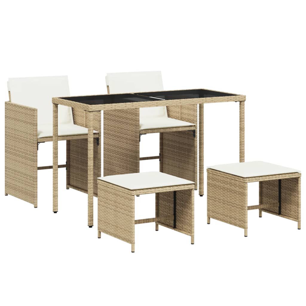 Set mobilier de grădină cu perne, 5 piese, bej, poliratan