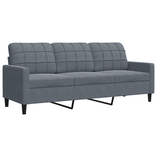 Canapea cu 3 locuri, gri închis, 180 cm, material catifea