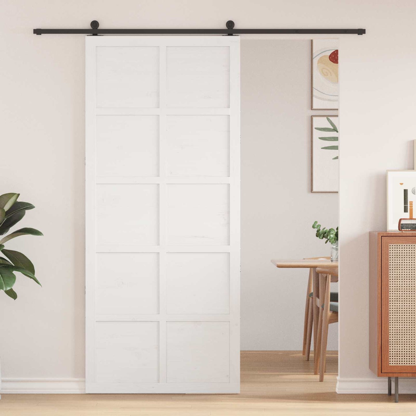 Ușă hambar Alb 90 x 2,5 x 208 cm Lemn masiv de pin