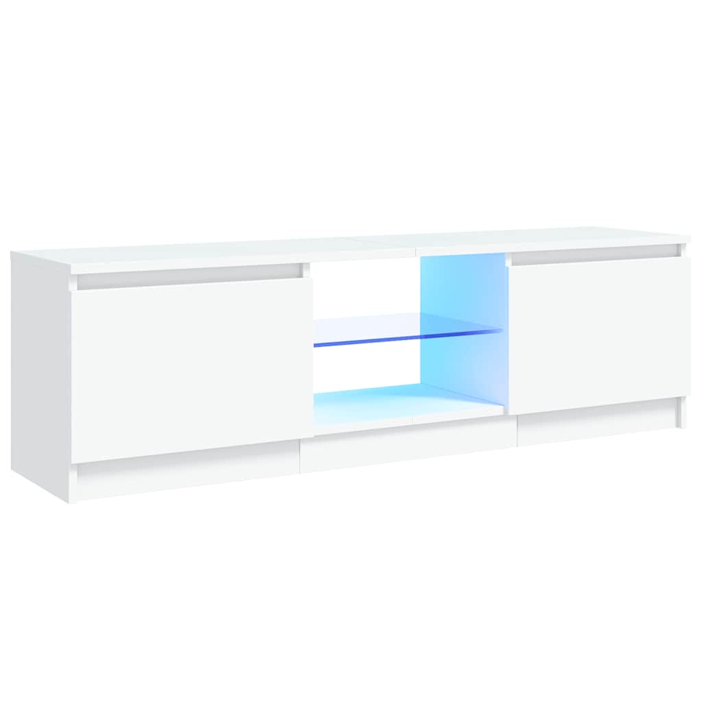Comodă TV cu lumini LED, alb extralucios, 120x30x36 cm