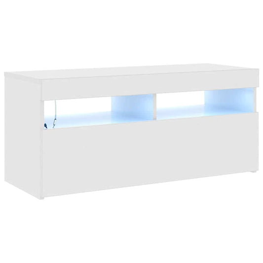 Comodă TV cu lumini LED, alb extralucios, 90x35x40 cm