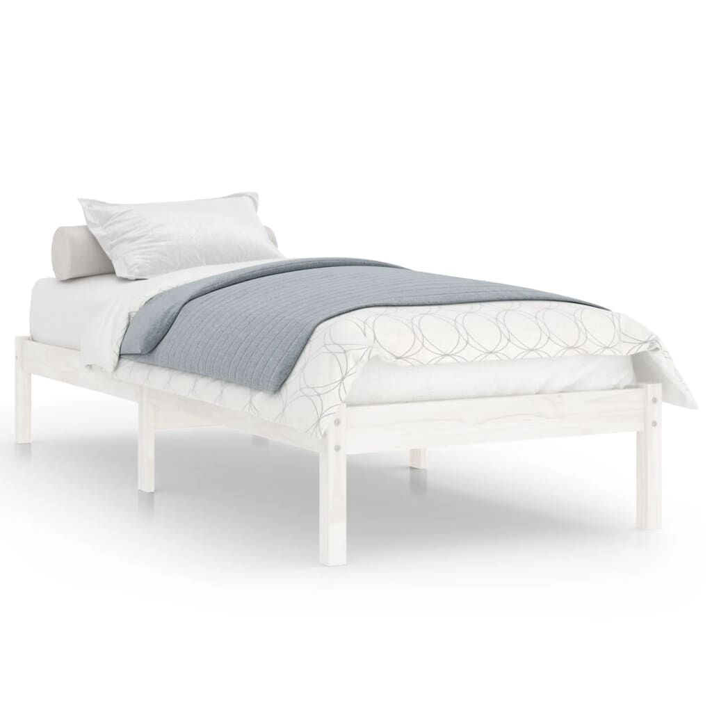 Cadru de pat single, alb, 90x190 cm, lemn masiv