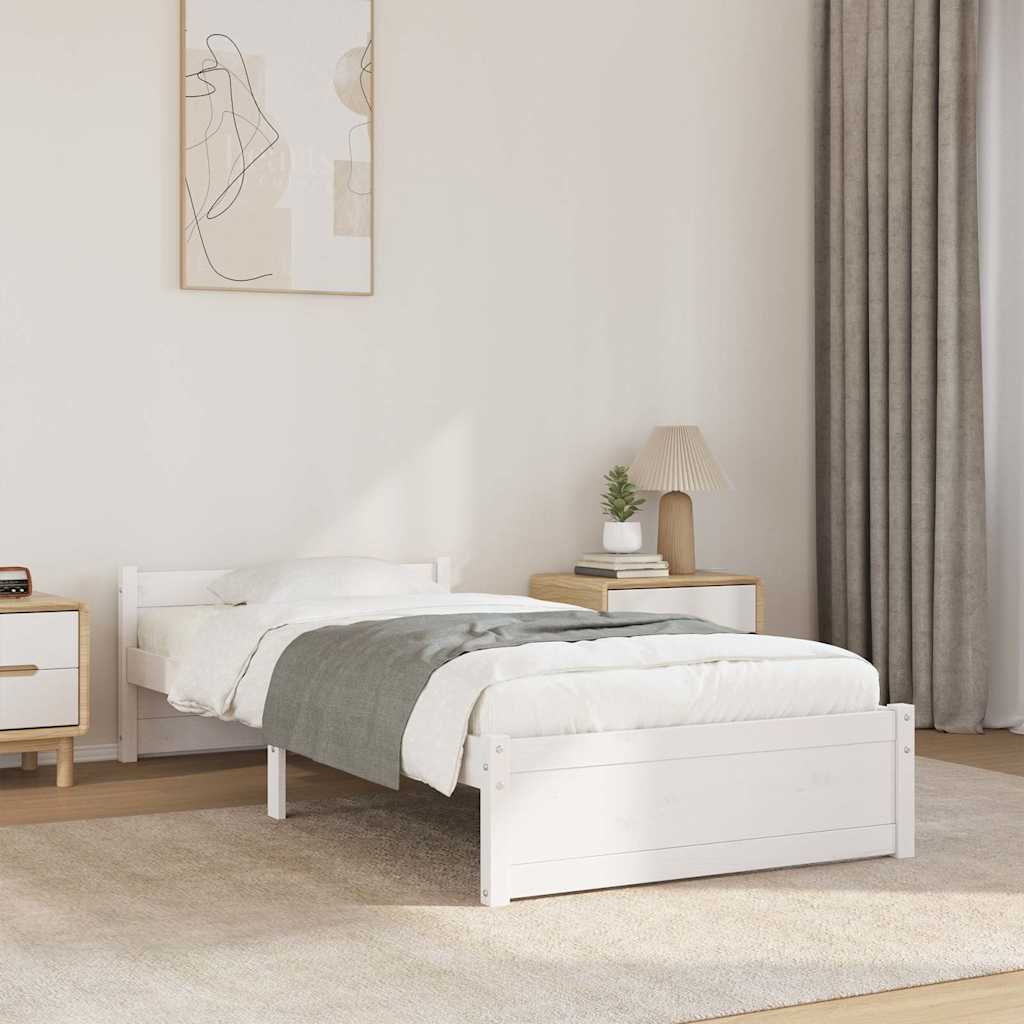 Cadru de pat mic single, 75x190 cm, lemn masiv pin alb