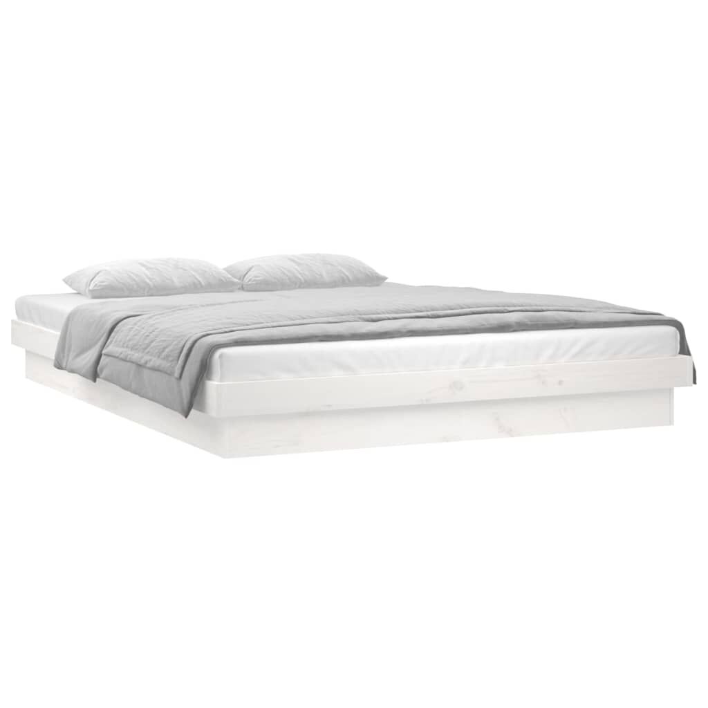Cadru de pat cu LED, alb, 160x200 cm, lemn masiv