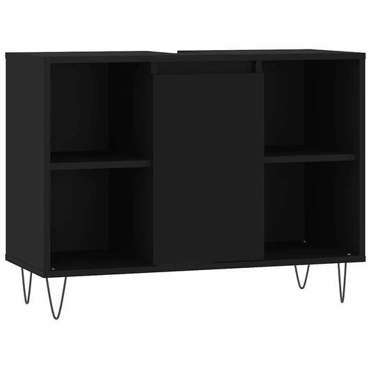 Dulap pentru baie, negru, 80x33x60 cm, lemn compozit