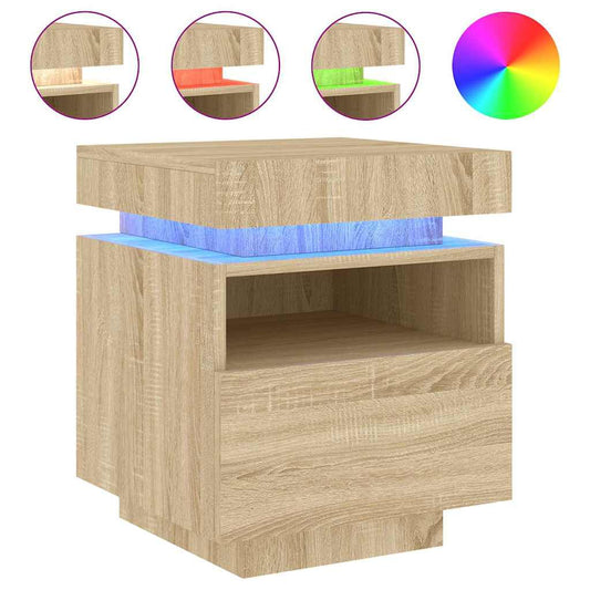 Noptieră cu lumini LED, stejar sonoma, 40x39x48,5 cm