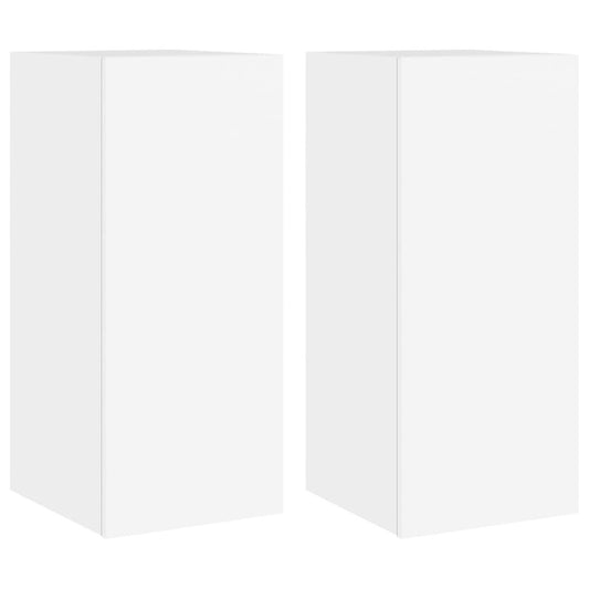 Comode TV de perete cu lumini LED, 2 buc., alb, 30,5x35x70 cm