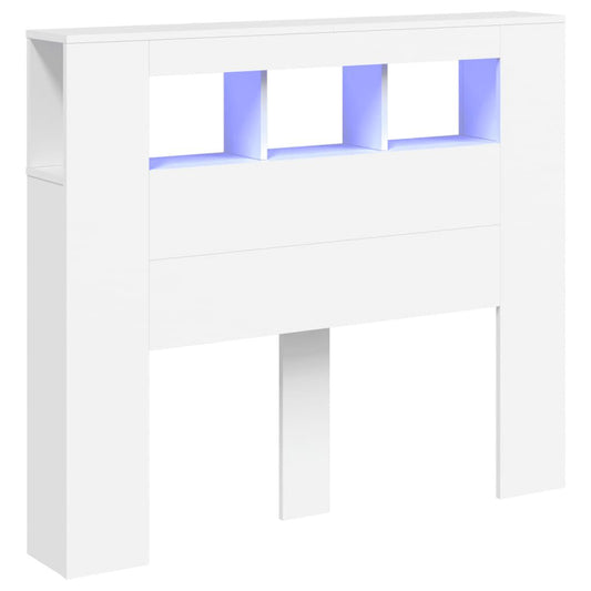 Tăblie de pat cu LED, alb, 120x18,5x103,5 cm, lemn