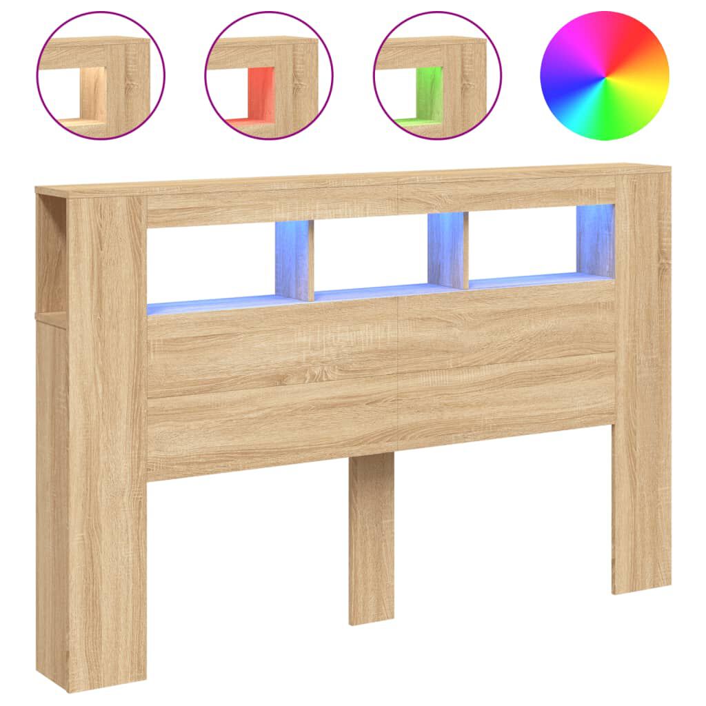 Tăblie de pat cu LED, stejar sonoma, 160x18,5x103,5 cm, lemn