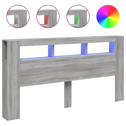 Tăblie de pat cu LED gri sonoma 200x18,5x103,5cm lemn prelucrat
