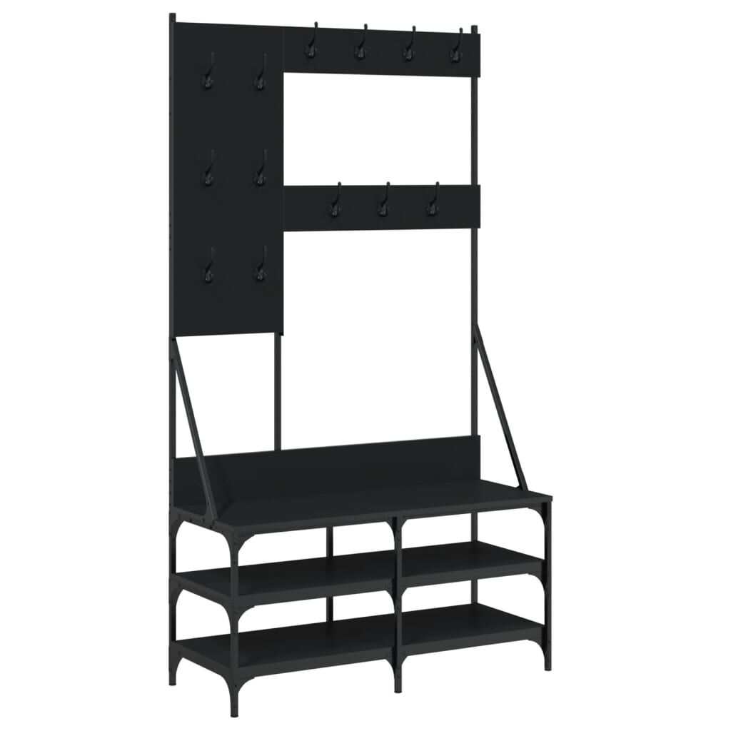 Suport de haine cu raft de pantofi, negru, 100x40x184 cm