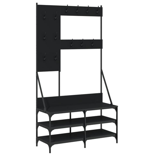Suport de haine cu raft de pantofi, negru, 100x40x184 cm