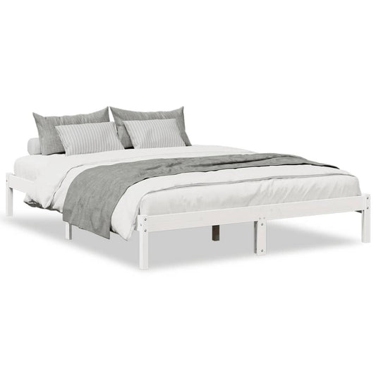Cadru pat foarte lung fără saltea alb 160x220 cm lemn masiv pin