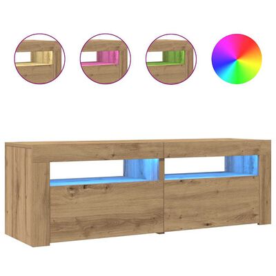 Dulap TV cu LED stejar artizanal 120x35x40 cm lemn prelucrat