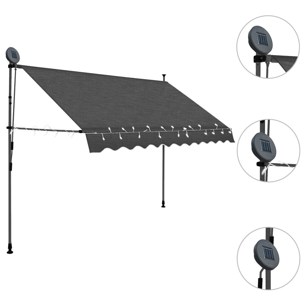Copertină retractabilă manual cu LED, antracit, 250 cm