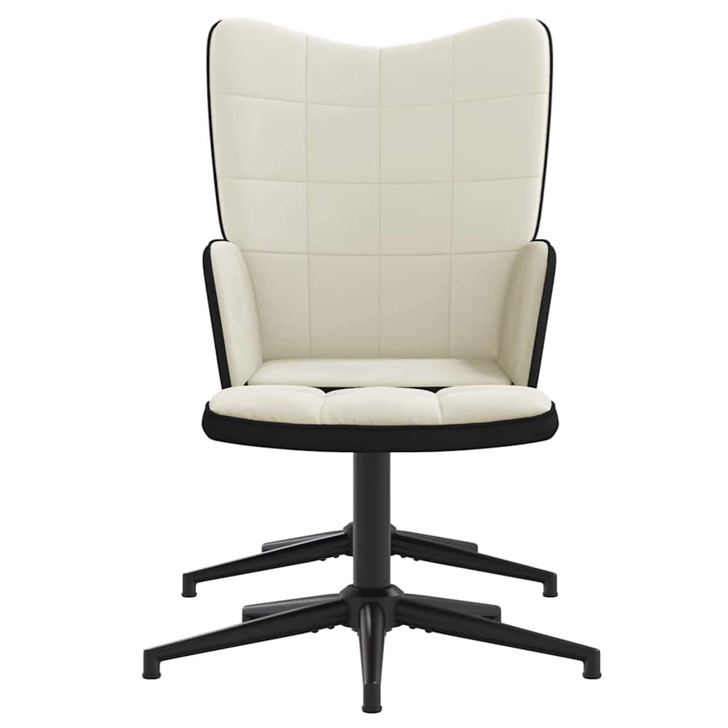 Scaun de relaxare cu taburet, alb crem, catifea și PVC