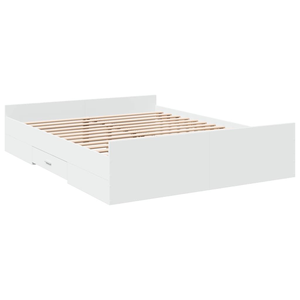 Cadru pat cu sertare alb, 150x200 cm, lemn prelucrat