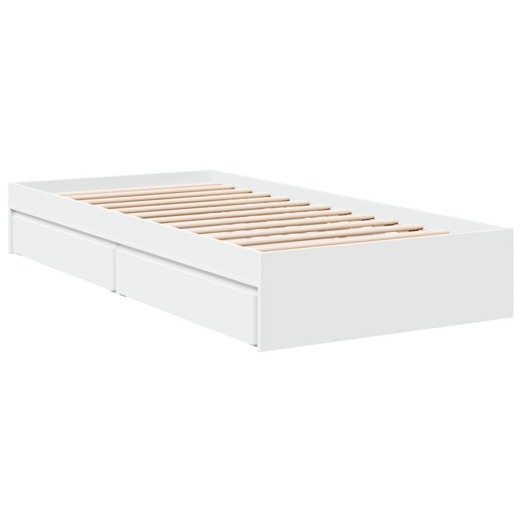 Cadru de pat cu sertare, alb, 100x200 cm, lemn prelucrat