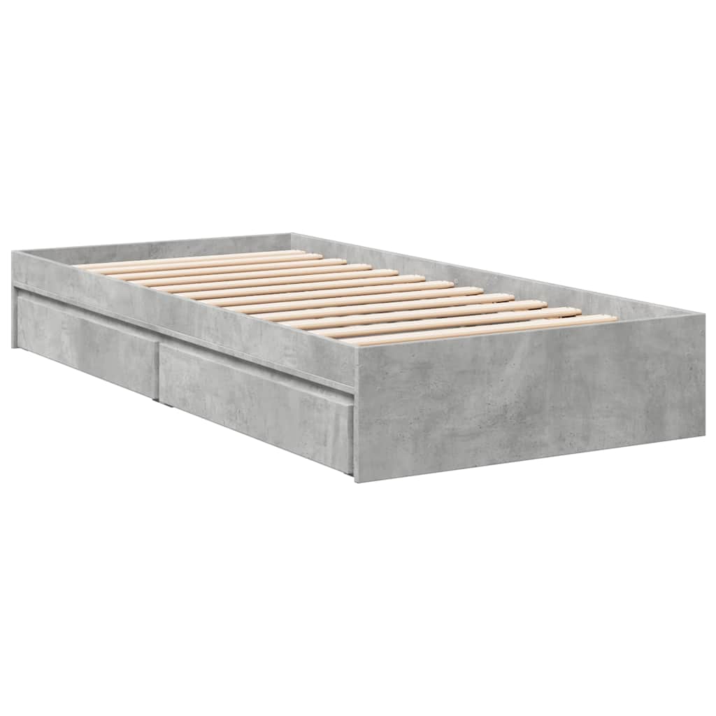 Cadru de pat cu sertare, gri beton, 90x190 cm, lemn prelucrat