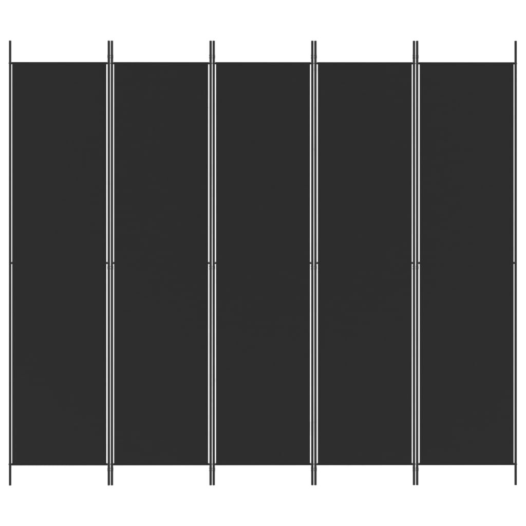 Paravan de cameră cu 5 panouri, negru, 250x220 cm, textil
