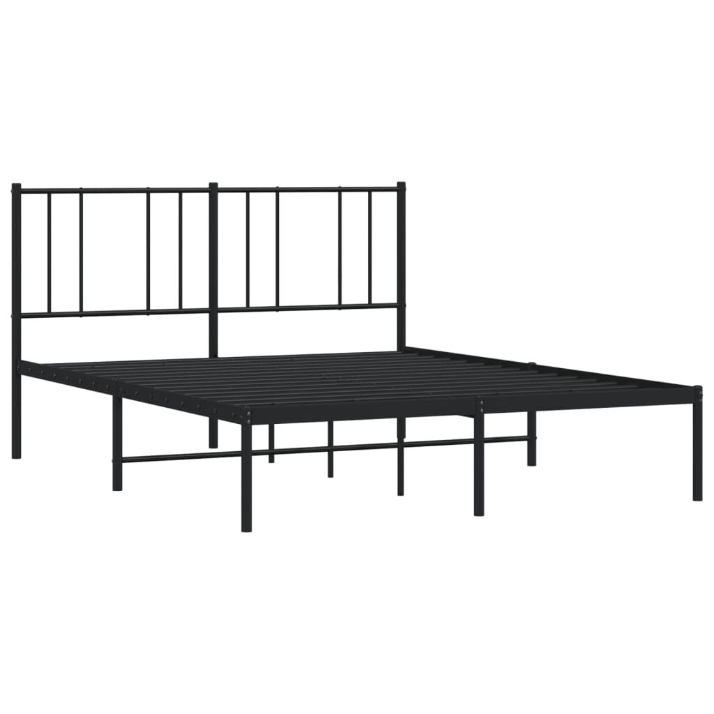 Cadru de pat metalic cu tăblie, negru, 135x190 cm