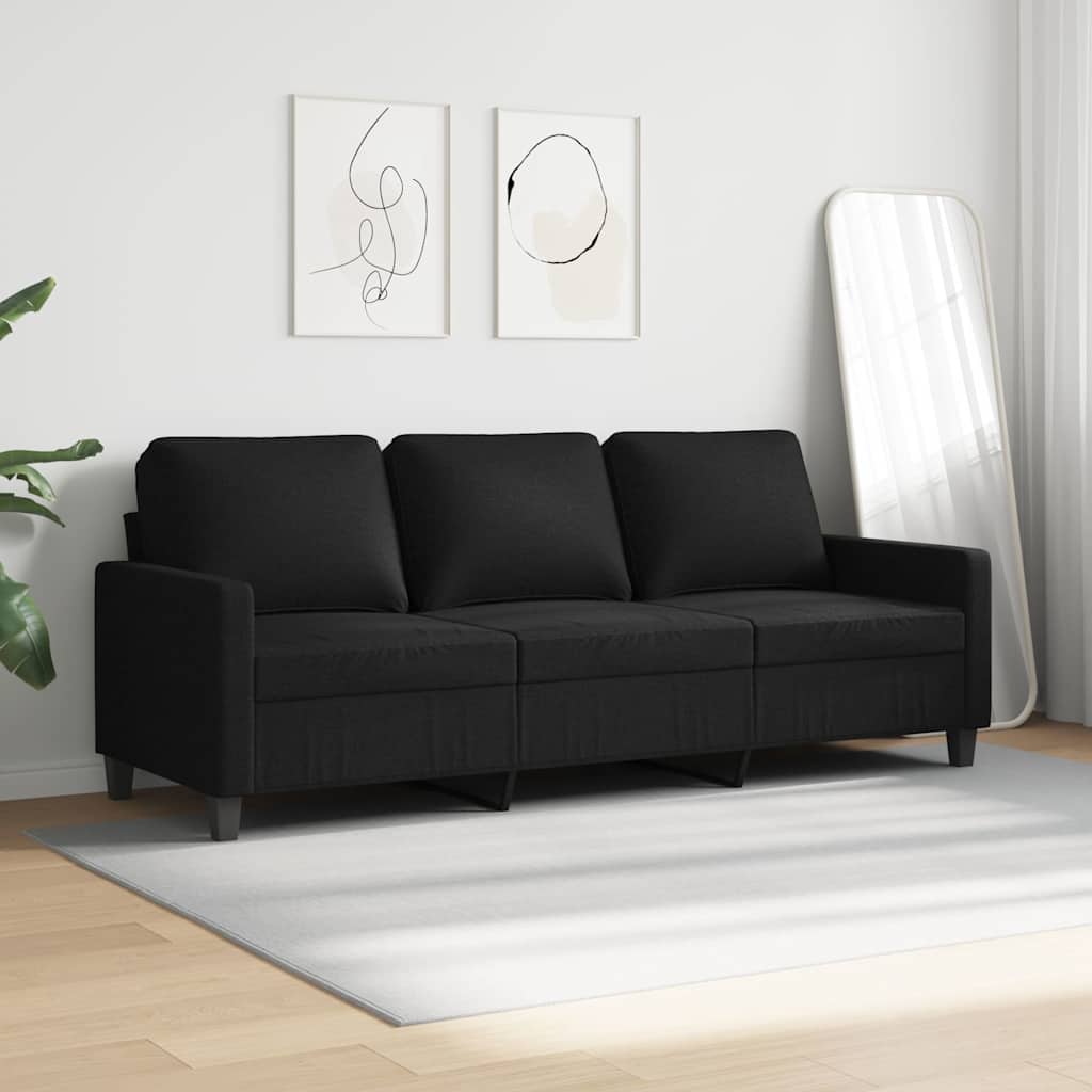 Canapea cu 3 locuri, negru, 180 cm, material textil