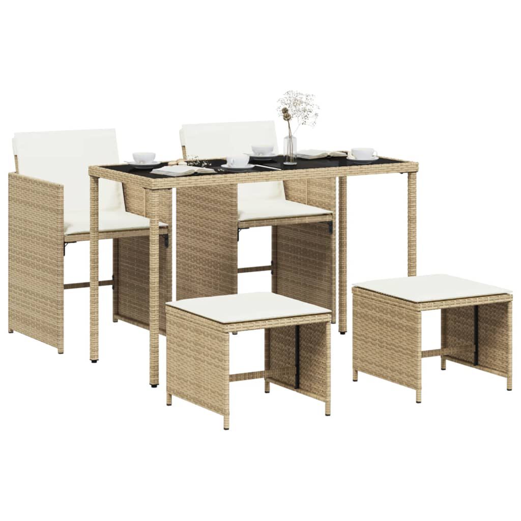 Set mobilier de grădină cu perne, 5 piese, bej, poliratan
