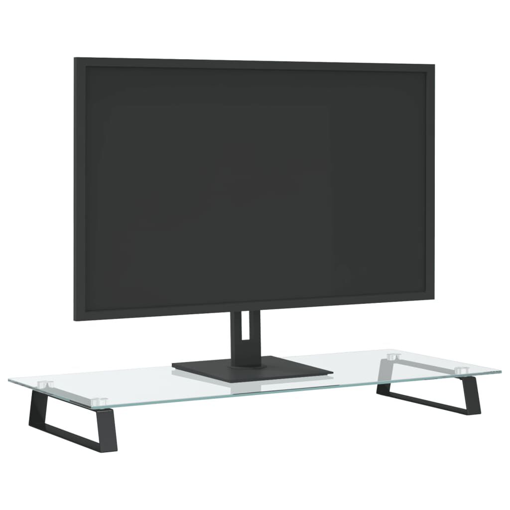 Suport de monitor, negru, 80x35x8 cm, sticlă securizată/ metal