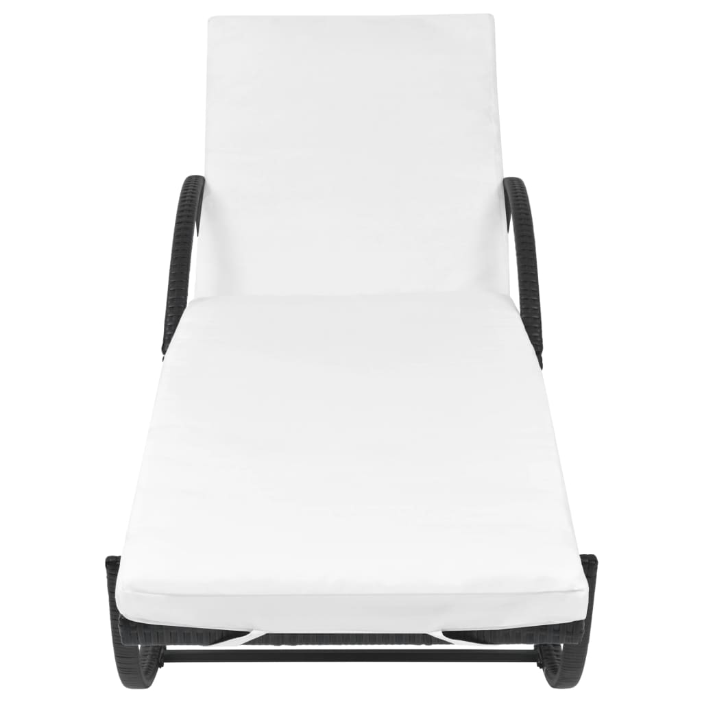 Șezlong cu pernă din poliratan negru