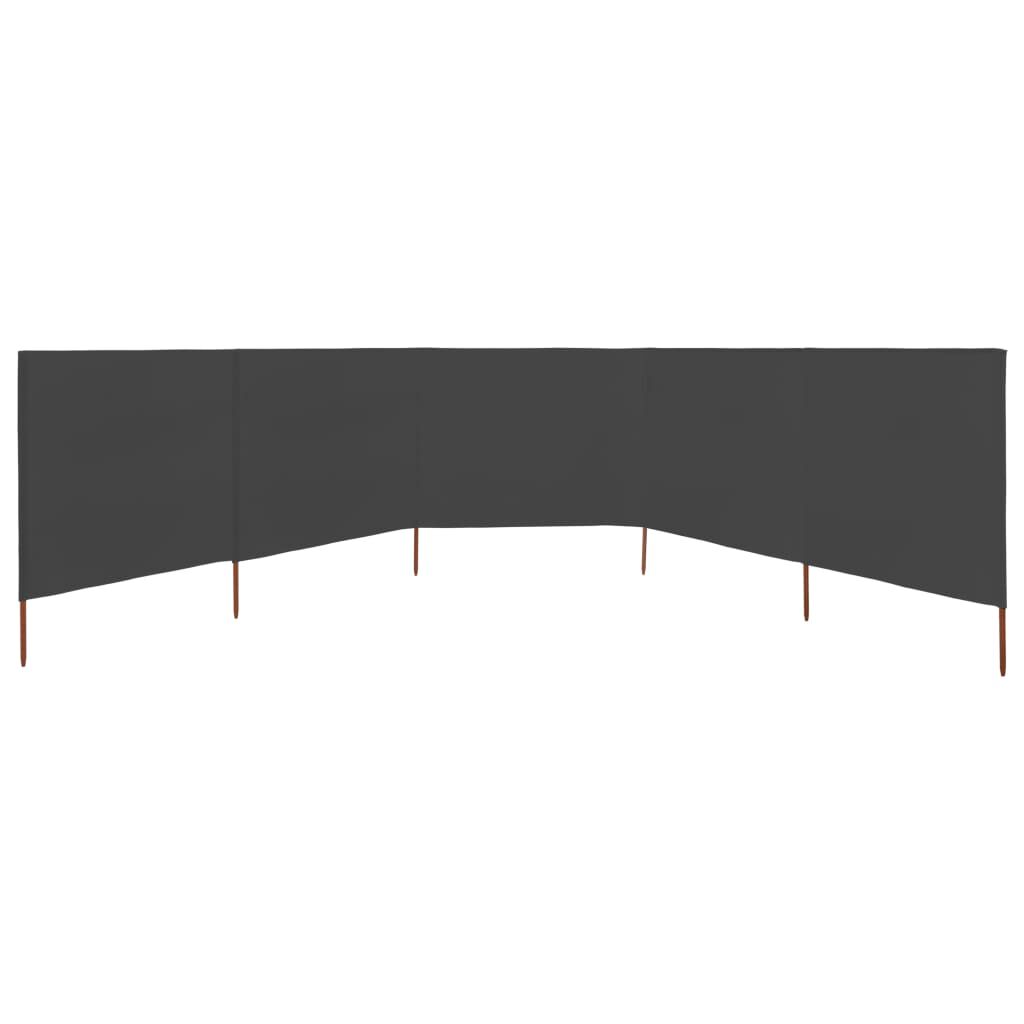 Paravan anti-vânt cu 5 panouri, antracit, 600 x 80 cm, textil
