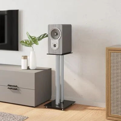 Suport difuzor 2 buc, negru/argintiu sticlă securizată 2 stâlpi